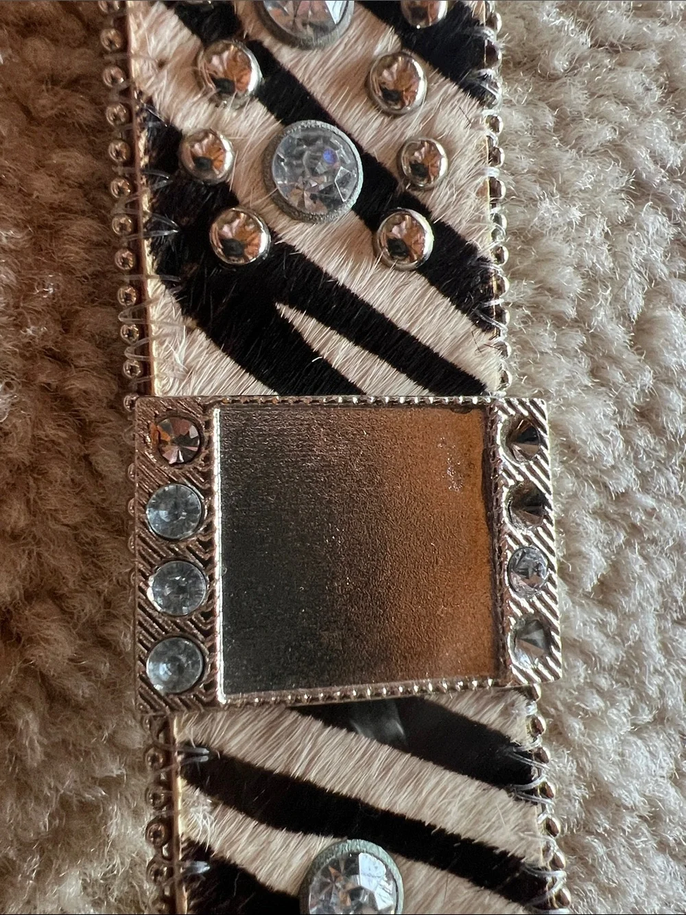 Stony Mound Black and White Zebra Haircalf Crystal-Studded Belt